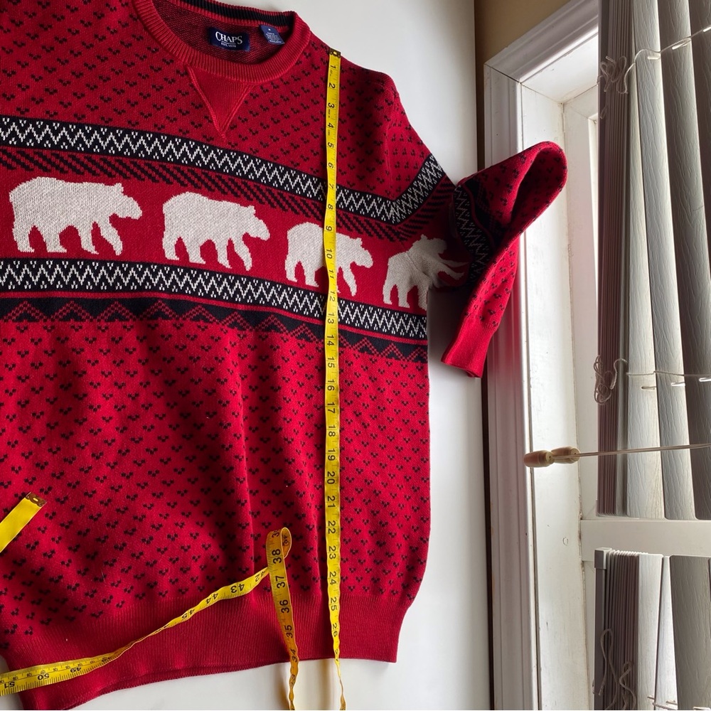 Chaps Polar Bear Fair Isle Sweater Men Medium Red Black White Crewneck Preppy - Picture 15 of 15